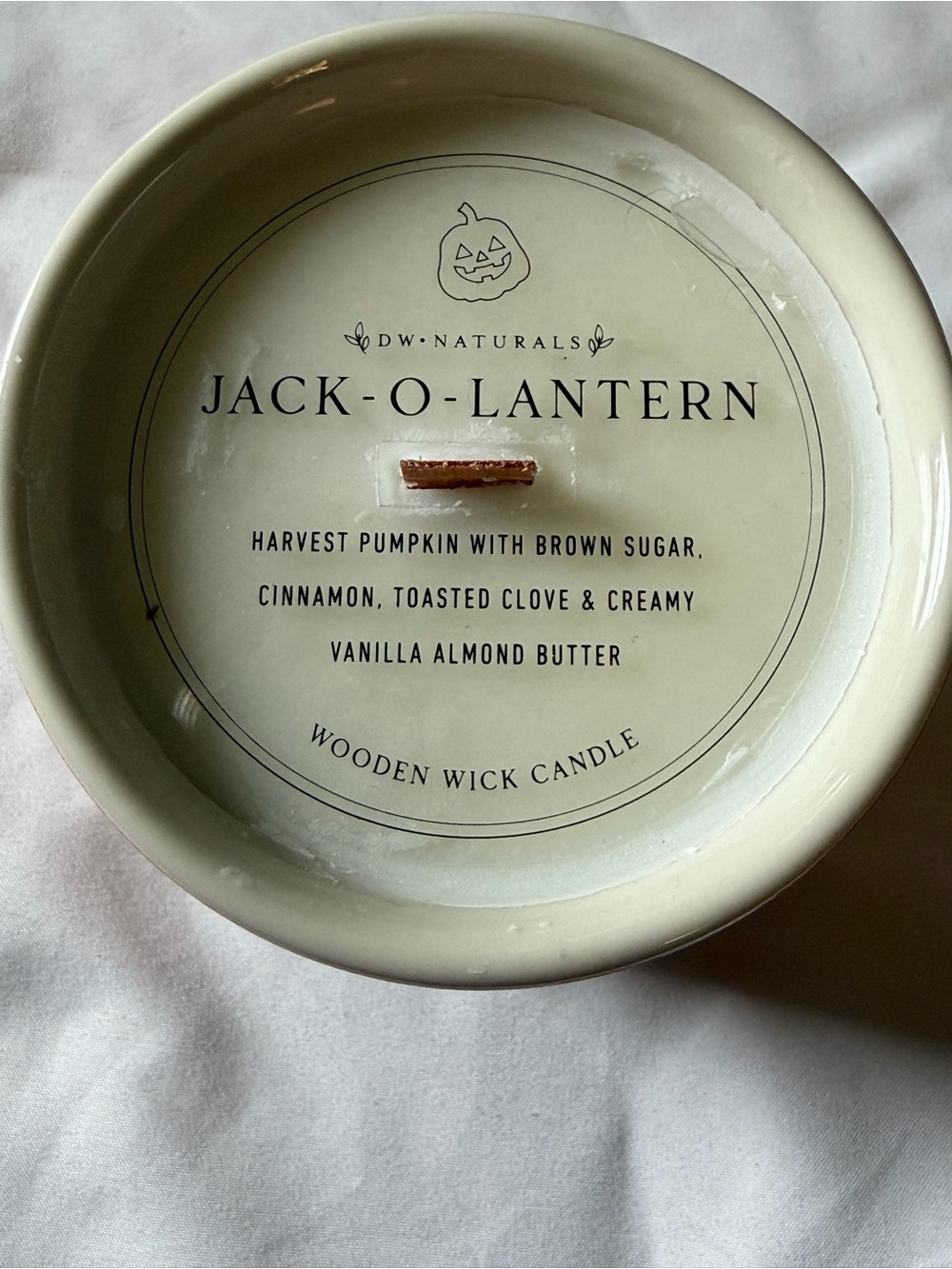 Jack-O-Lantern Wooden Wick Candle - Cream